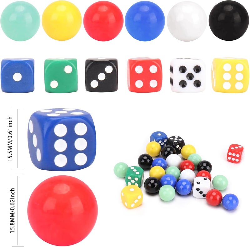 DODHEG 60 Pcs Glass Marbles, Bulk Marbles, for Various Marble Games 0.63 inch, with 6 Pcs 6 Sided Dice Multicolor. - Image 2